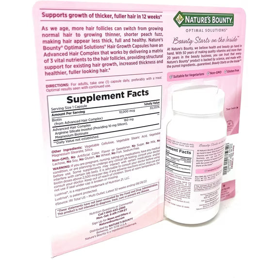 Nature's Bounty Optimal Solutions Hair Growth Supplement with Biotin – 90 Capsules
