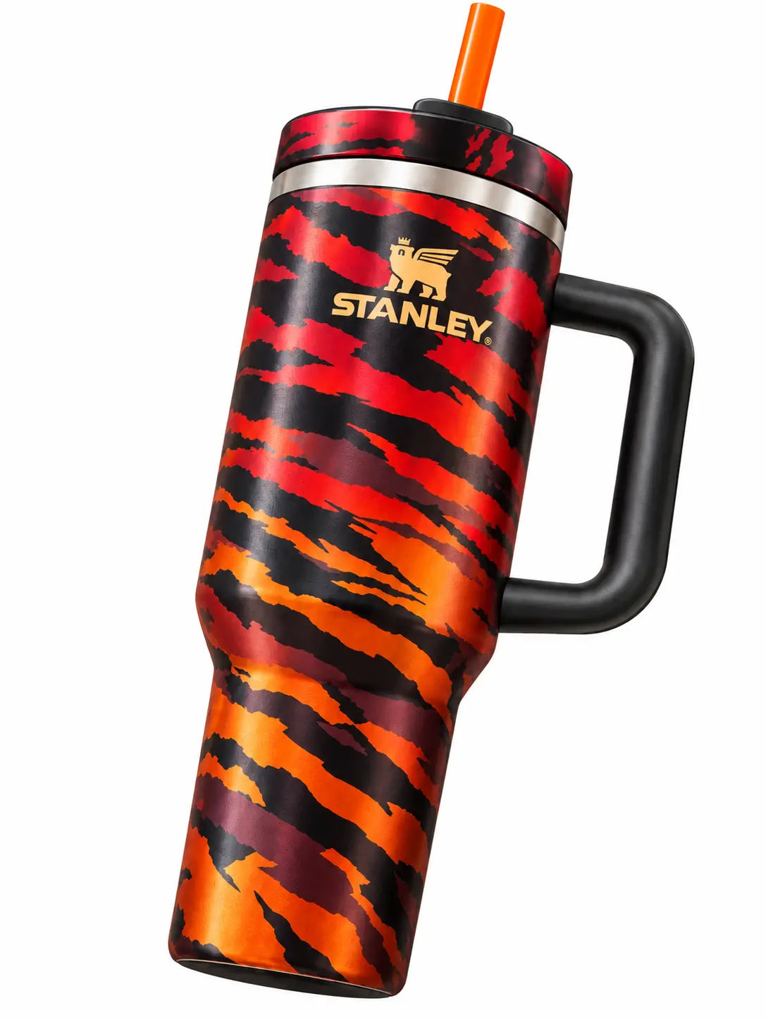 Stanley Quencher Style Tumbler with Handle & Straw – Red Orange Black Tiger Pattern NORTH WAVE   SCENTORA