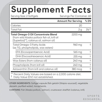 Total Omega-3 2200mg 120 Softgel | Wild Salmon & Krill Oil with Astaxanthin (EPA/DHA) NORTH WAVE   SCENTORA