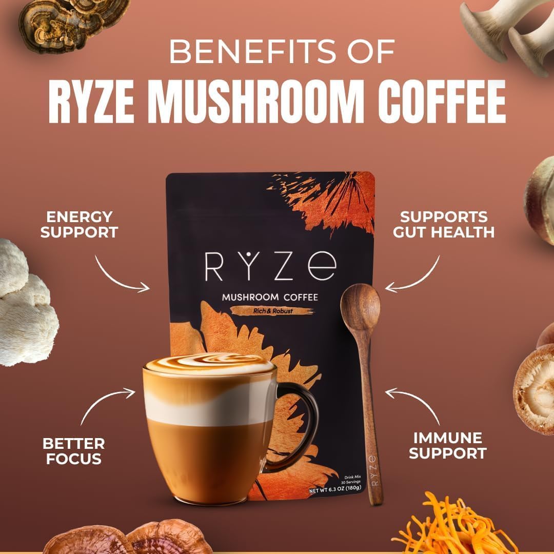 RYZE Organic Mushroom Coffee – Focus, Energy & Immunity Blend
