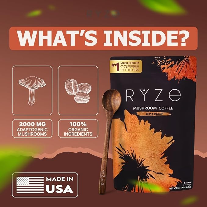 RYZE Organic Mushroom Coffee – Focus, Energy & Immunity Blend