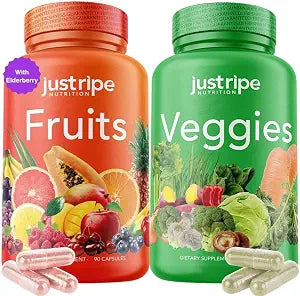 Just Ripe Nutrition Fruits and Veggies Supplement Set – Whole Food Superfood Capsules (With Elderberry)