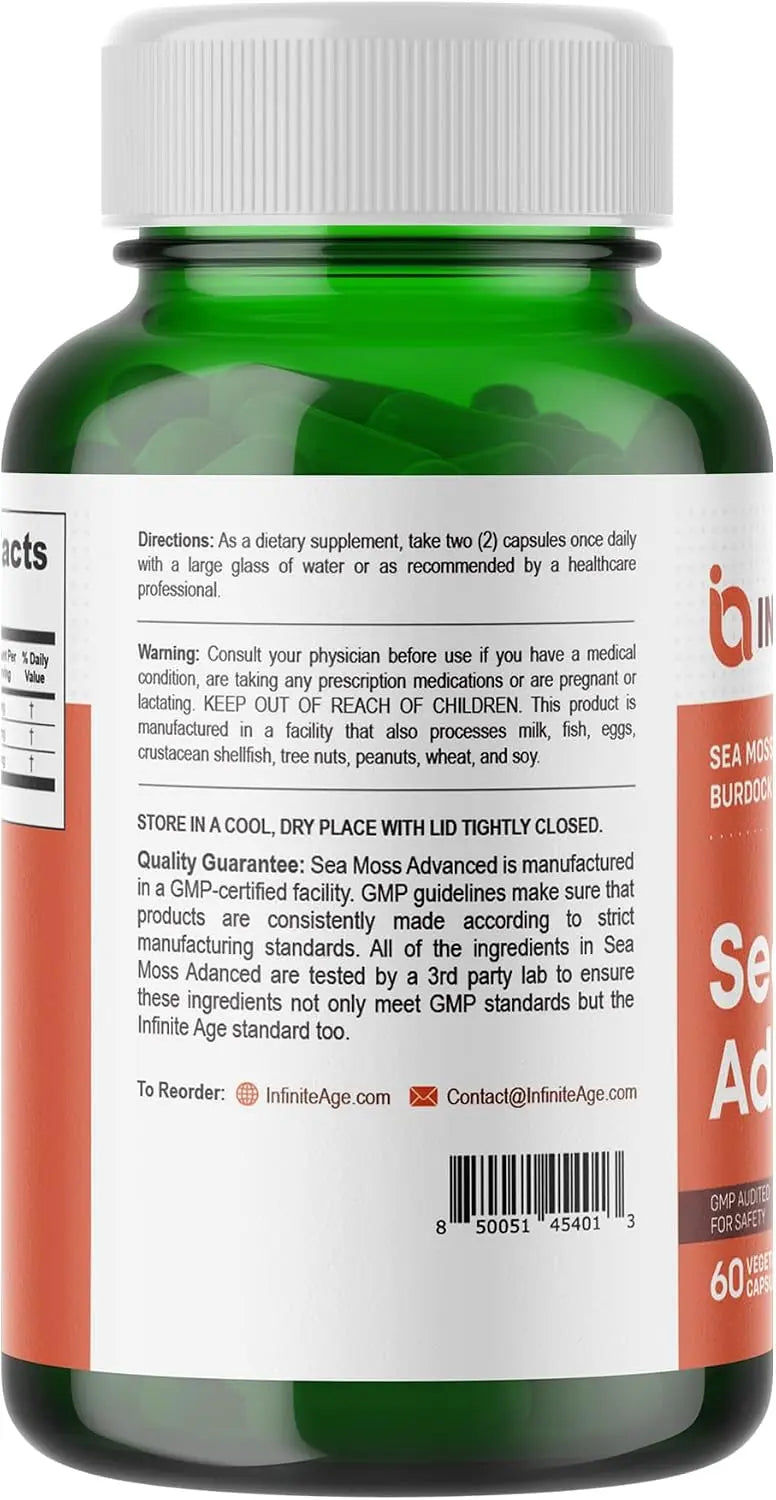 INFINITE AGE 1250mg Sea Moss Advanced Superfood Capsules - High-Potency Vegan Supplement - 60 Count NORTH WAVE   SCENTORA