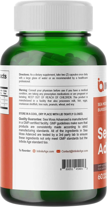 INFINITE AGE 1250mg Sea Moss Advanced Superfood Capsules - High-Potency Vegan Supplement - 60 Count NORTH WAVE   SCENTORA