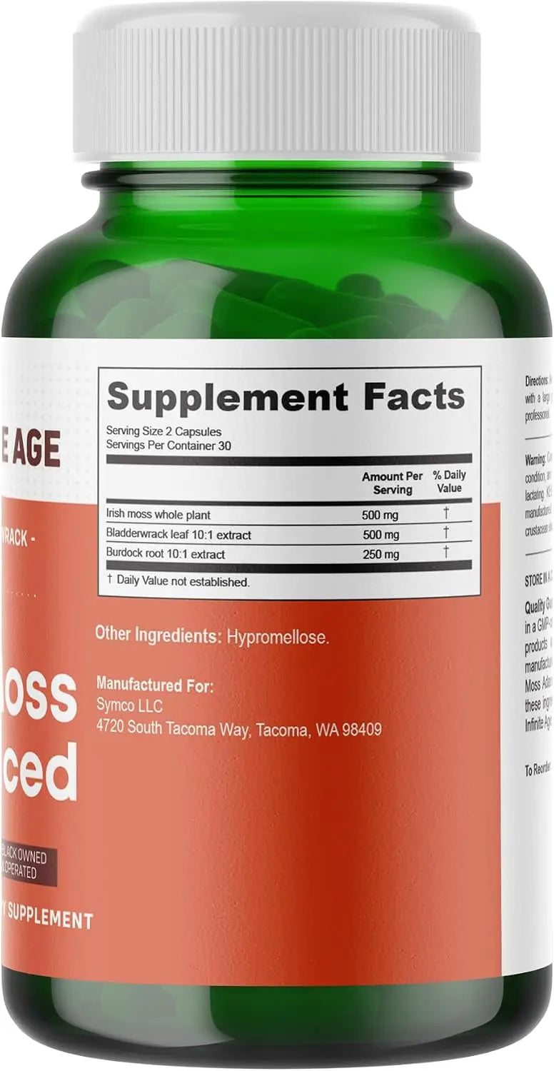 INFINITE AGE 1250mg Sea Moss Advanced Superfood Capsules - High-Potency Vegan Supplement - 60 Count NORTH WAVE   SCENTORA