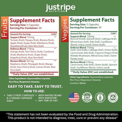 Just Ripe Nutrition Fruits and Veggies Supplement Set – Whole Food Superfood Capsules (With Elderberry)