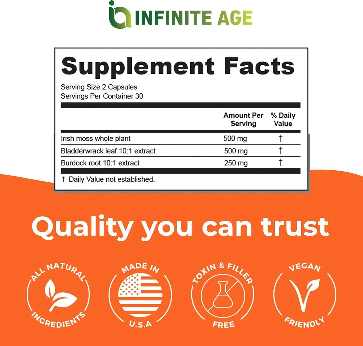 INFINITE AGE 1250mg Sea Moss Advanced Superfood Capsules - High-Potency Vegan Supplement - 60 Count NORTH WAVE   SCENTORA
