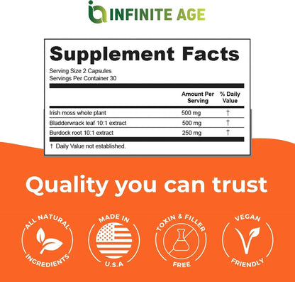 INFINITE AGE 1250mg Sea Moss Advanced Superfood Capsules - High-Potency Vegan Supplement - 60 Count NORTH WAVE   SCENTORA
