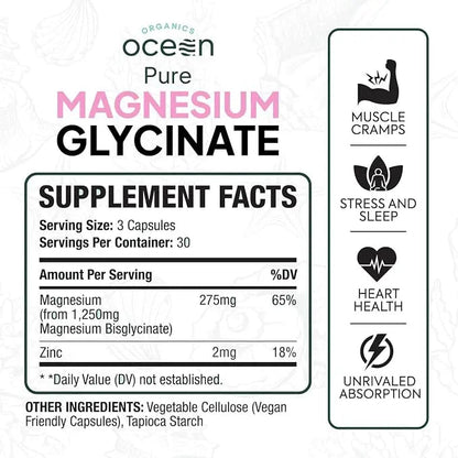 Organics Ocean Pure Magnesium Glycinate & Chelated Zinc | 90 Capsules NORTH WAVE   SCENTORA