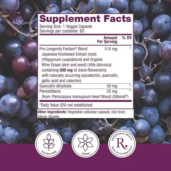 Reserveage Resveratrol 500mg with Pterostilbene | Anti-Aging Supplement NORTH WAVE   SCENTORA