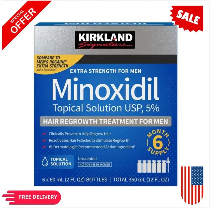 Kirkland Signature Minoxidil 5% Topical Solution for Men, Extra Strength Hair Regrowth Treatment, 6 x 60 mL Bottles SCENTORA   SCENTORA