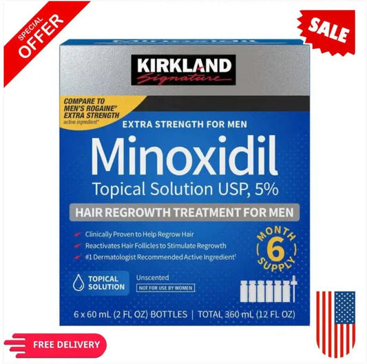 Kirkland Signature Minoxidil 5% Topical Solution for Men, Extra Strength Hair Regrowth Treatment, 6 x 60 mL Bottles SCENTORA   SCENTORA