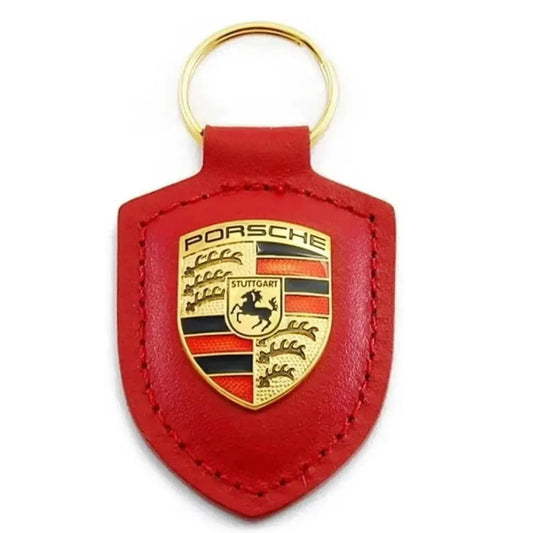 Authentic OEM Porsche Leather Crest Key Ring FOB Chain - Black & Red (WAP0500950E) NORTH WAVE   SCENTORA