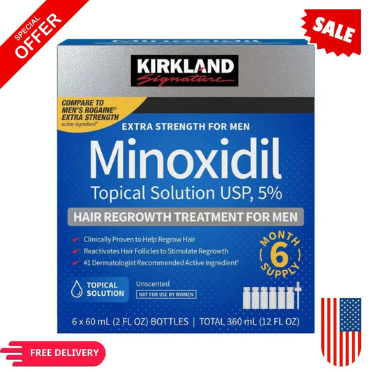 Kirkland Signature Men's Minoxidil 5% Extra Strength Hair Regrowth Solution (6-Month Supply)