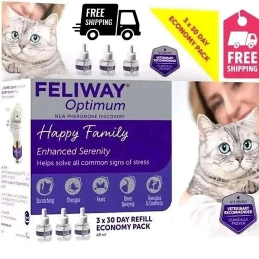FELIWAY Optimum 30-Day Cat Pheromone Diffuser Refill – 48ml (3-Pack Value Bundle) SCENTORA   SCENTORA