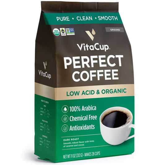 VitaCup Perfect Coffee – Low. Acid, Organic Dark Roast Ground Coffee (11 oz)
