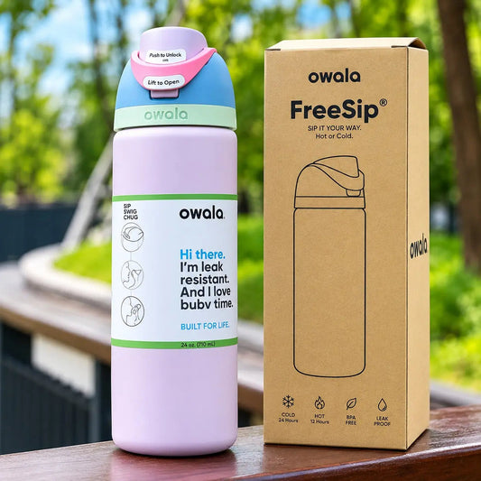 Owala FreeSip 24 oz Insulated Stainless Steel Water Bottle with Packaging Box | Pastel Purple Aesthetic Flask SCENTORA   SCENTORA
