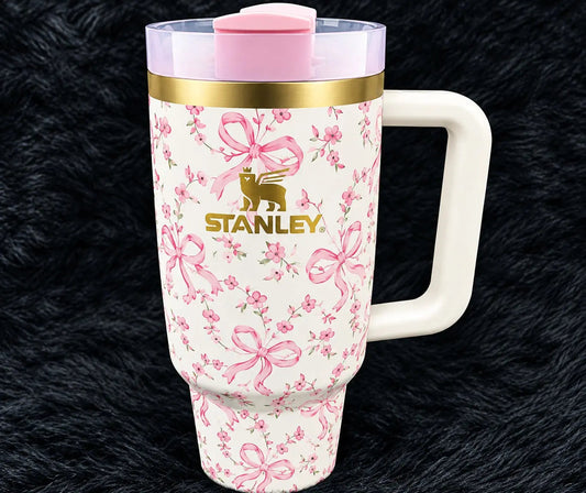 Stanley Quencher H2.0 FlowState Tumbler | Pink Bow & Floral Insulated Stainless Steel Mug SCENTORA   SCENTORA