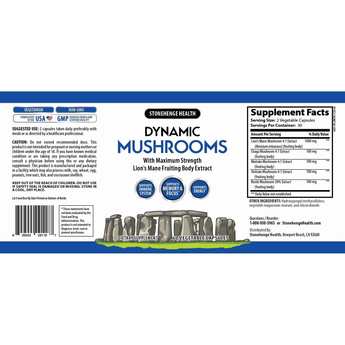 Stonehenge Health Dynamic Mushroom Complex - 60 Veggie Capsules NORTH WAVE   SCENTORA