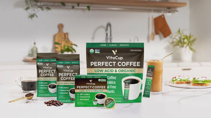 VitaCup Perfect Coffee – Low. Acid, Organic Dark Roast Ground Coffee (11 oz)